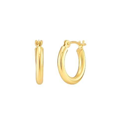 10k Yellow Gold Polished Small Round Hoop Earrings, 12mm 0.48 inch Diameter