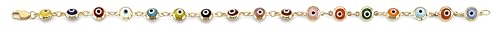 14k REAL Yellow Gold Multi Color Evil Eye Bracelet - 7.25"
