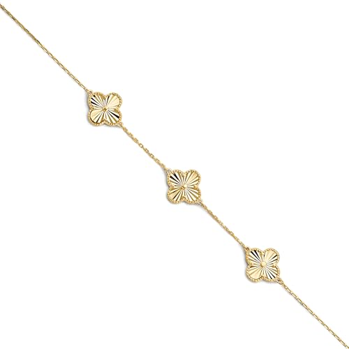 14k Yellow Gold 3 Flower Bracelet - 7+1"