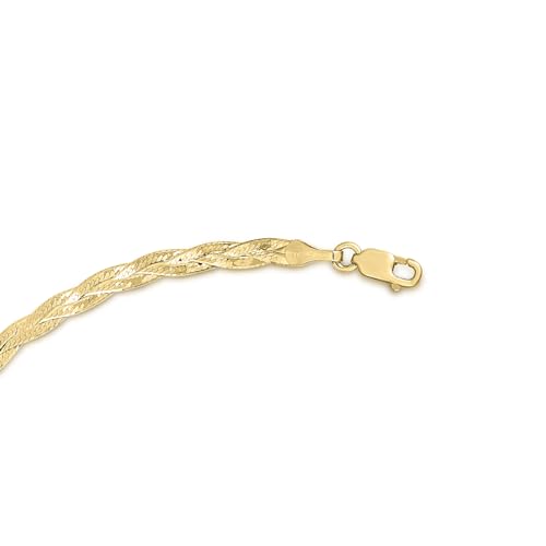 Floreo 14k Yellow Gold 3.2mm Solid Braided Herringbone Necklace 18 Inch