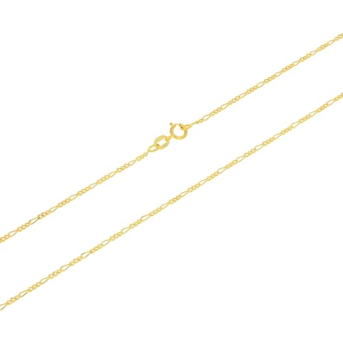 Nuragold 14k Real Yellow Gold Figaro Link 1.2mm Dainty Women Chain Necklace - 22"