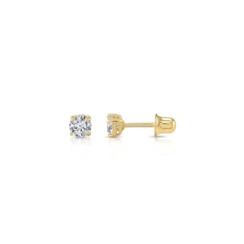 14K Yellow Gold Solitaire Round Lab-Grown Diamond Stud Earrings in Secure Screw-backs (2MM - 0.07CTW)