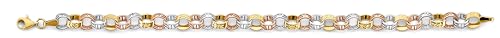 14k Tri Color Gold Fancy Link Bracelet - 7.5"