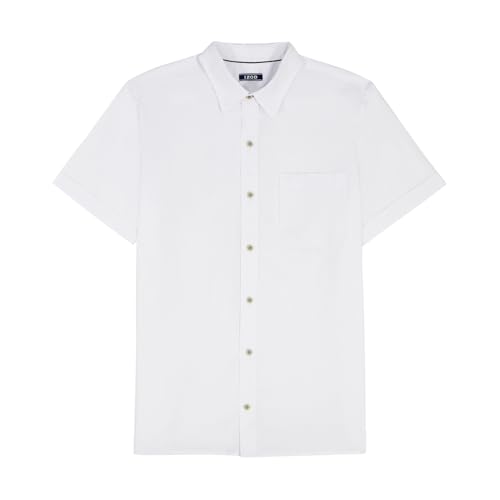Izod Men's Luxury Classics Short Sleeve Solid Button Down Shirt, Bright White, X-Large