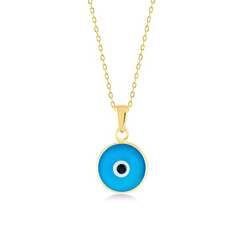 Gelin Dainty Turquoise Evil Eye Necklace for Women in 10K Solid Gold, 18 Inch Chain