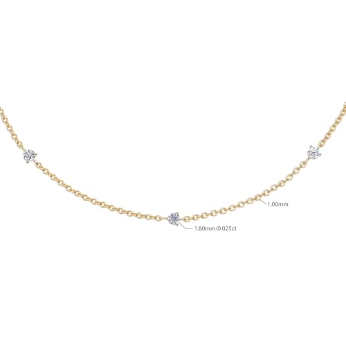 Ethos Jewelry 14K Solid Yellow Gold 3-Diamond Station Bracelet (585) – Dainty 1mm Adjustable Chain, Minimalist Handmade Jewelry Gift for Women