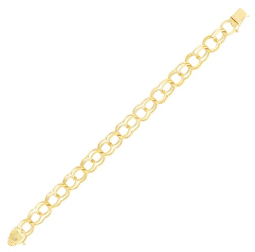Floreo 14k Yellow Gold 10mm Solid Large Double Chino Link Charm Bracelet, 7 Inch or 8 Inch