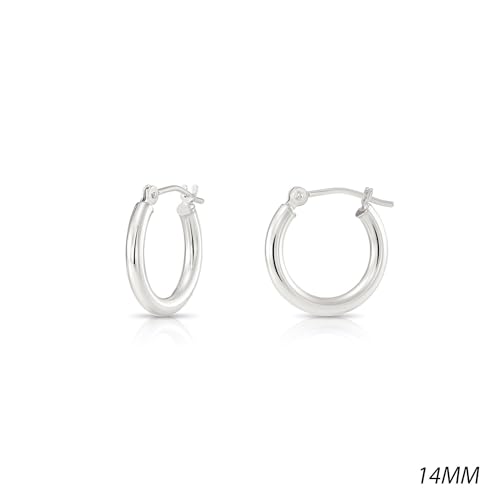 10k White Gold Polished Round Hoop Earrings, 14mm (0.55 inch Diameter)