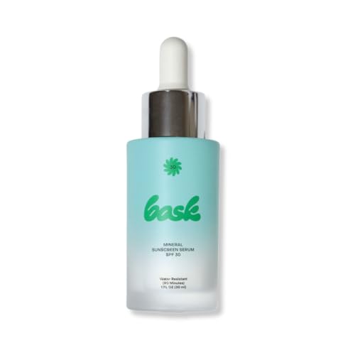 Bask SPF 30 Mineral Face Sunscreen Serum - Fragrance Free, Reef Safe, Broad Spectrum UVA/UVB Protection, Dermatologist Recommended, Hydrating, Lightweight & Fast-Absorbing, 1 oz
