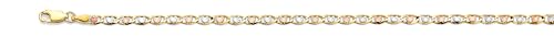 14k Tri Color Gold 3mm Heart Star Diamond Cut Chain Bracelet with Lobster Claw Clasp - 7"