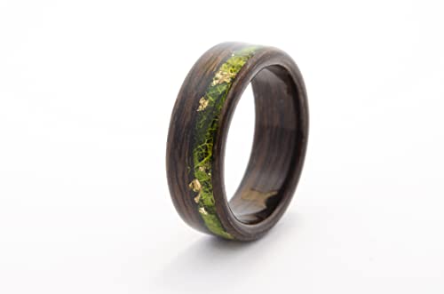 VyTvir Wood Ring for Men Wedding Band with Green Moss Mens Wedding Ring