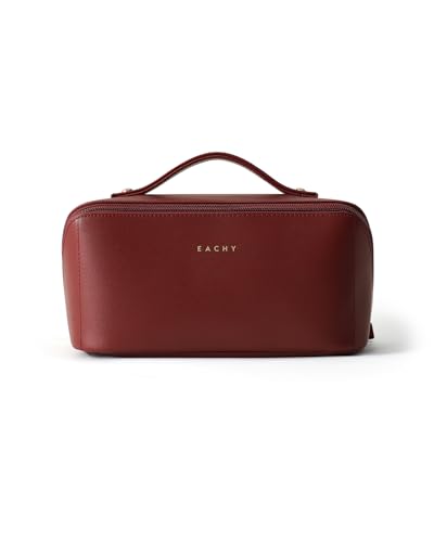 EACHY Travel Makeup Bag for Women, Flat Open Cosmetic Bag, Red, Medium