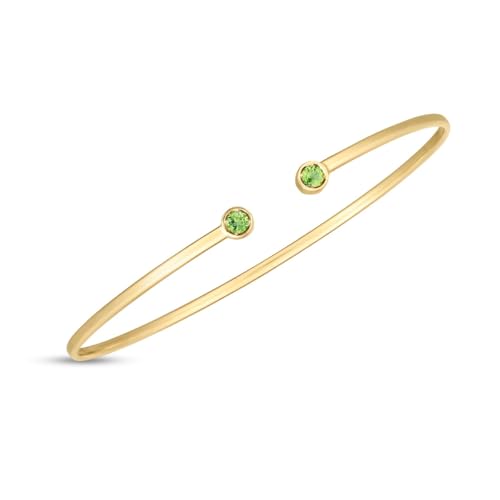 Floreo 14k Yellow Gold 2mm Open Cuff Peridot Gemstone Bangle Bracelet 7 Inch