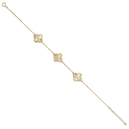 14k Yellow Gold 3 Flower Bracelet - 7+1"