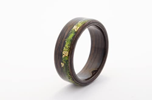VyTvir Wood Ring for Men Wedding Band with Green Moss Mens Wedding Ring