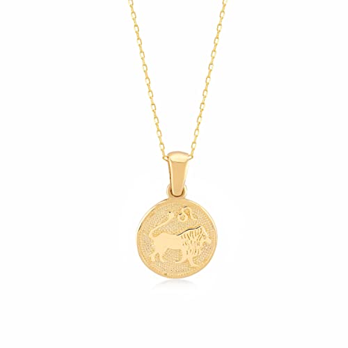 GELIN 14K Gold Leo Zodiac Coin Necklace | 14k Solid Gold Sold Astrology Sign Necklace | Horoscope Jewelry for Women, 18"