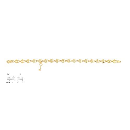 Floreo 10k Yellow Gold Textured Finish Heart Shape Lock and Key Link Charm Bracelet
