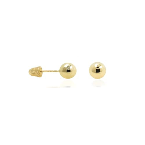Hoberta Real 10k solid Yellow Gold Stud Earrings with Screw back for Women Men for Sensitive ears Small & Minimalist Dot Studs Jewelry for Gifts (Ball Earrings(3mm))