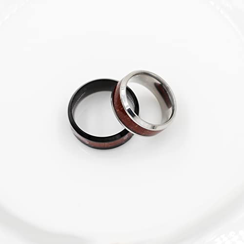 8mm Black Stainless Steel Wedding Band Wooden Inlay Engagement Rings for Men Y1539 (Black, size 10)