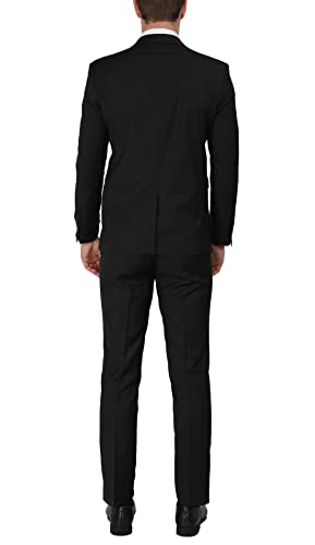 WEEN CHARM Men's Suits Slim Fit 2 Piece Black Tuxedo Two Button Wedding Groom Prom Party Blazer Pants Set