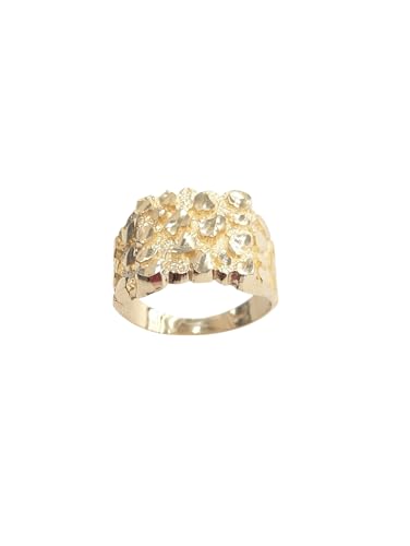 14K Yellow Gold Nugget Ring for Men, Square Top 15mm, Multiple Sizes (11)