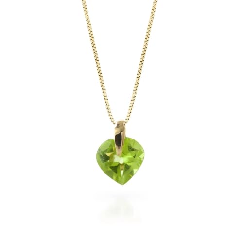 Veroni Solid 10K Gold Peridot Pendant Necklace for Women - 1.15 Carat Peridot - Italian Box Chain - Break Collection - Handcrafted in USA - Classic Yellow Gold