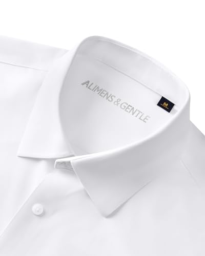 Alimens & Gentle Stretch Mens Dress Shirts Tuxedo Shirts for Men Slim Fit Long Sleeve Casual Skinny Muscle Fit Wrinkle Free Button Down Shirt White