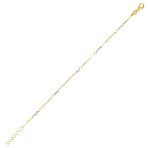 Floreo Italian 14k Two-Tone Gold 2.8mm Oval & Paperclip Link Charm Bracelet, 7.5 Inch