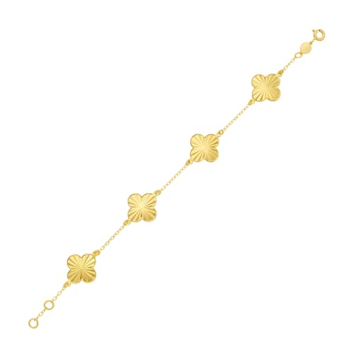 Floreo 14k Yellow Gold 14.5mm Radiating Clover Charm Cable Link Bracelet, Adjustable 6.5" - 7.25 Inch