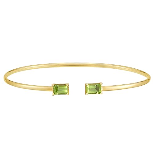 Floreo Italian 14k Yellow Gold 4mm Natural Peridot Gemstone Candy Bangle Charm Bracelet