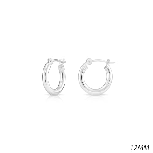 10k White Gold Small Round Hoop Earrings, 12mm (0.48 inch Diameter)…