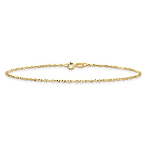 Solid 10K Yellow Gold 1.1mm Singapore Chain Anklet Bracelet, Dainty Ankle Bracelet for Women (9 inches)