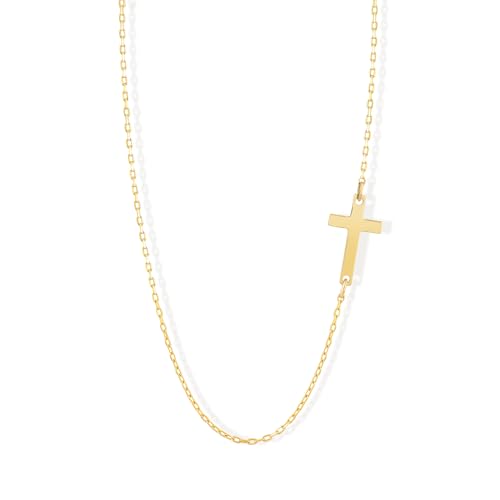 Gelin Sideways Cross Necklace for Women in 10K Solid Yellow Gold, 18 Inch Chain