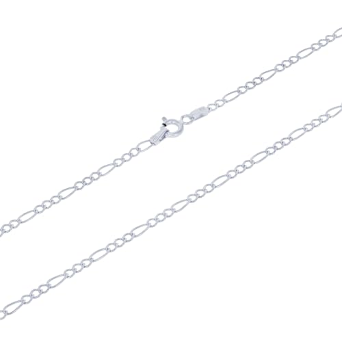 Nuragold 10k Real White Gold Figaro Solid Link 2.25mm Chain Necklace - 20"