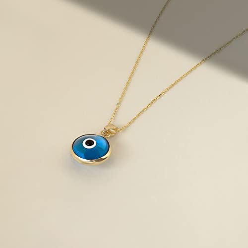Gelin Dainty Turquoise Evil Eye Necklace for Women in 10K Solid Gold, 18 Inch Chain