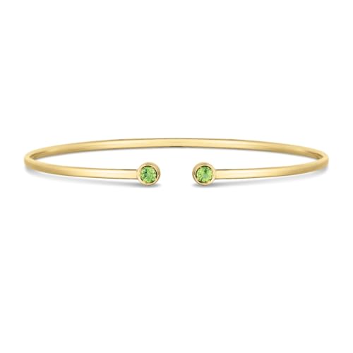 Floreo 14k Yellow Gold 2mm Open Cuff Peridot Gemstone Bangle Bracelet 7 Inch