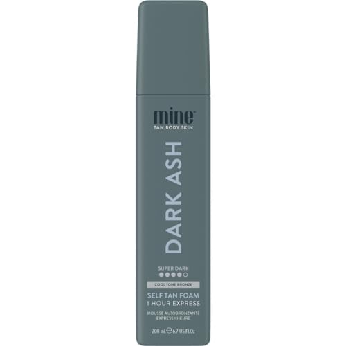 Minetan Self Tan Foam | Dark Ash - 1 Hour Express, Best Sunless Tanning Mousse for a Cool Dark Bronze Skin Finish, Face & Body Fake Tanner, Ultra Hydrating Glow, Vegan & Paraben Free, 6.7 Fl Oz