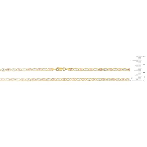 Floreo 14k Tri-Color Gold 3mm Solid Diamond Cut Valentino Chain Necklace 16 Inch