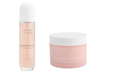 SAND AND FOG Strawberry Spritz Illuminating Body Oil and Body Scrub Set 4 fl oz Oil and 10 oz Scrub