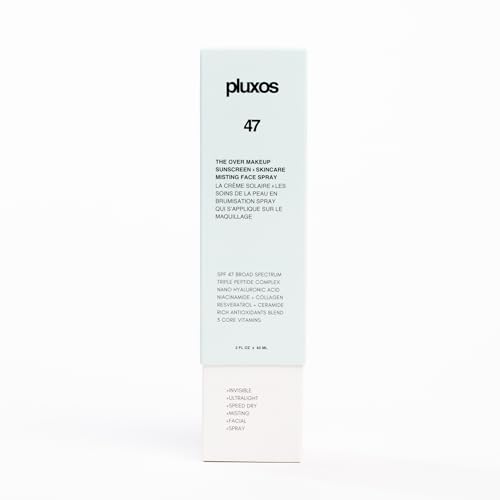 | PLUXOS 47 | SUNSCREEN + SKINCARE SPF 47 FACE MIST SPRAY (Unscented) | SUN DEFENSE COMPLEX CARE | Apply Over Makeup, Broad Spectrum, Clear, Light, Vegan, Hydrate, Fight Acne, Anti-Aging, Cell Repair