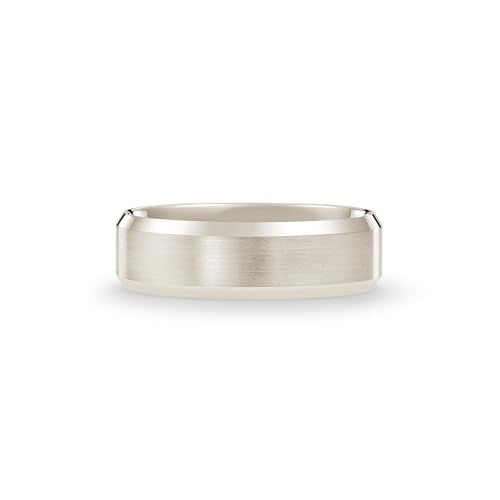 Oxford Ivy Wedding Band Solid 10K White Gold 6mm Beveled Ring, Size 10