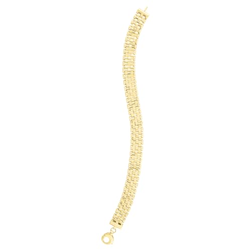 Floreo 14k Yellow Gold 9.5mm Brick Watch Band Panther Link Bracelet, 7.25 Inch