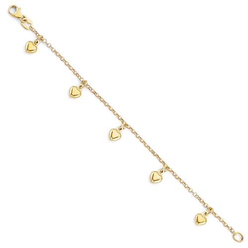14k Yellow Gold Heart Charm Bracelet - 6"