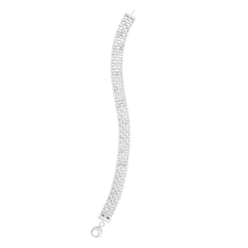 Floreo 14k White Gold 9.5mm Brick Watch Band Panther Link Bracelet, 7.25 Inch