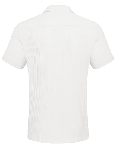 COOFANDY Button Down Shirt Men Short Sleeve Shirt Button Up Shirts for Men Linen Shirts for Men Summer Beach Shirt A-White