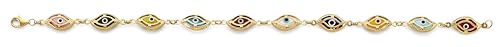 14k REAL Yellow Gold Multi Color Evil Eye Bracelet - 7.5"