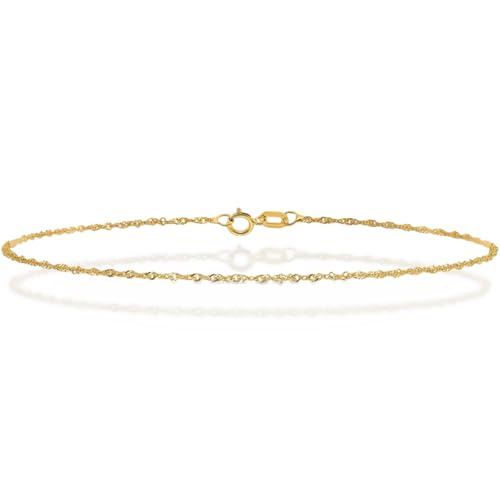 IceCarats 10K Yellow Gold 1.1mm Singapore Chain Bracelet Anklet, 9 inch