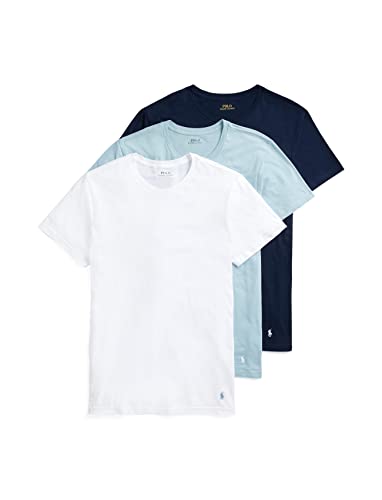 Polo Ralph Lauren Men's Classic Fit Cotton Crew Tee, White/Surf Blue, Surf Blue/White, Cruise Navy/White, X-Large