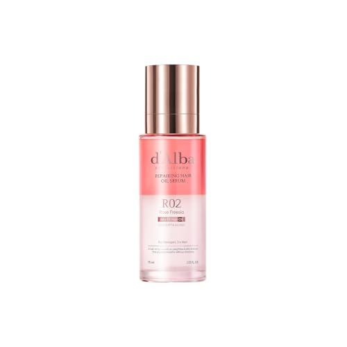 d'alba Piedmont Professional Reparing Hair Oil Serum (2.54 fl oz), Silky and Glossy Hair, Lightweight & Airy Finish, Argan Oil, Amino Acid, Protein Complex, Rose Freesia Scent