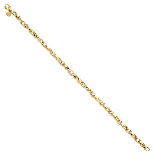 14k Yellow Gold Hollow Flat Tube Oval Rolo Bracelet - 7.5"